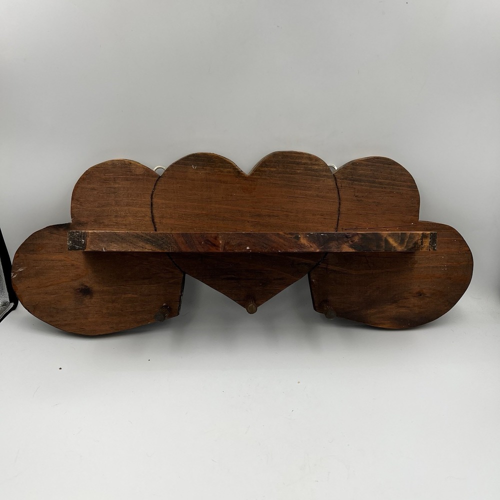 Vintage Wooden Interlocking 3 Heart Shaped Wall Shelf W/Peg Cottagecore Granny